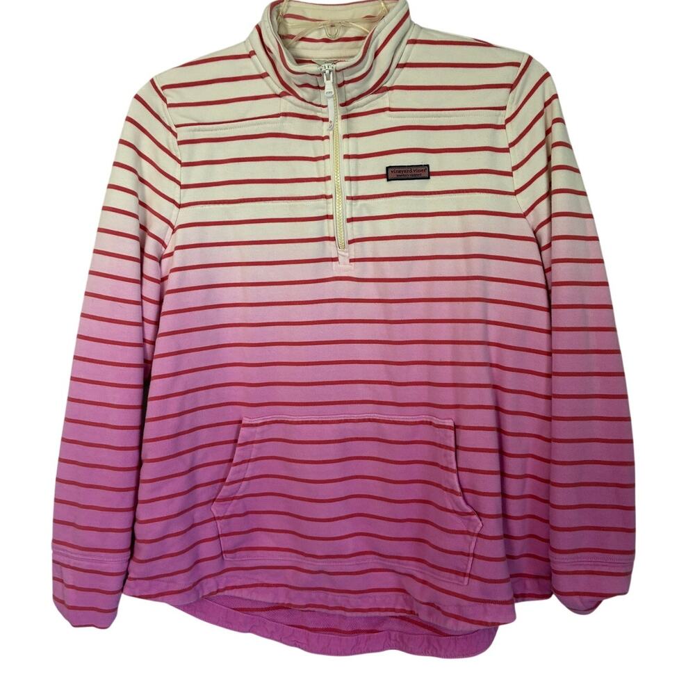 Vineyard Vines The Shep Shirt 1/4 Zip Pullover XL Pink White Stripe Midweight